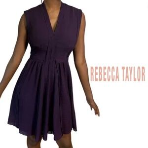 Rebecca Taylor Sleeveless V-Neck Plum Purple Fit and Flare Dress - Size 8